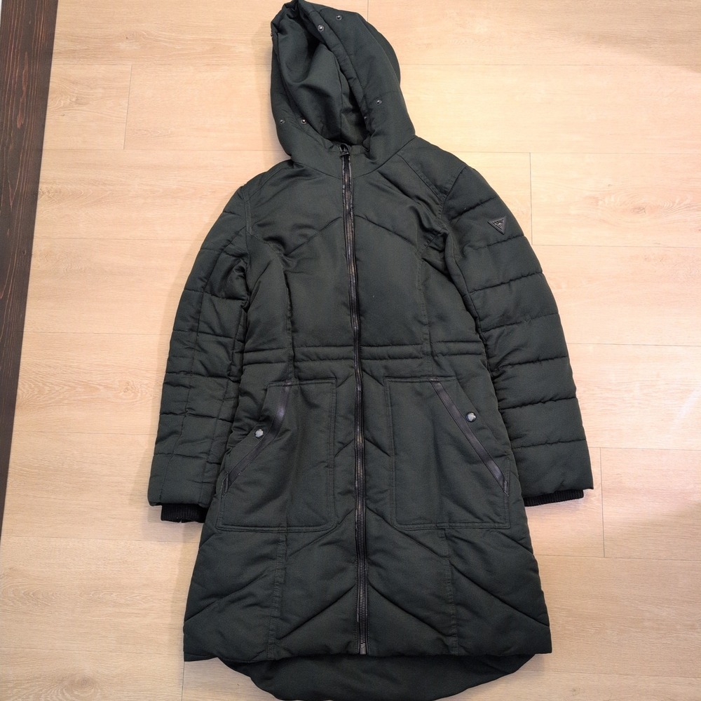 Guess Women Medium Forest Green Hooded Puffer Parka Jacket Quilted Coat